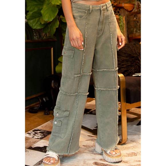 POL Pants - NEW POL harmony wide leg cargo pant in shadow green